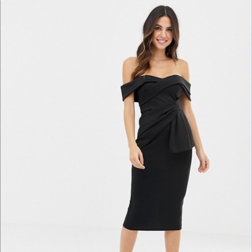 ASOS Bardot Fold Wrap Front Midi Pencil Dress